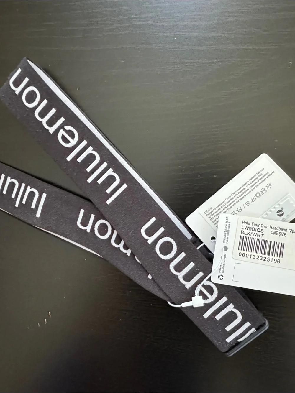 Lululemon Hold Your Own Head Elastic Hair/Workout Bands Black White 2 pack - NEW